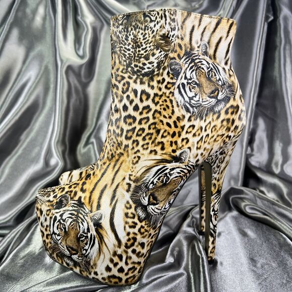 Bumper‎ Boutique Big Cat Tiger Print Ankle Boots Booties Platform High Heel Club - Picture 9 of 15